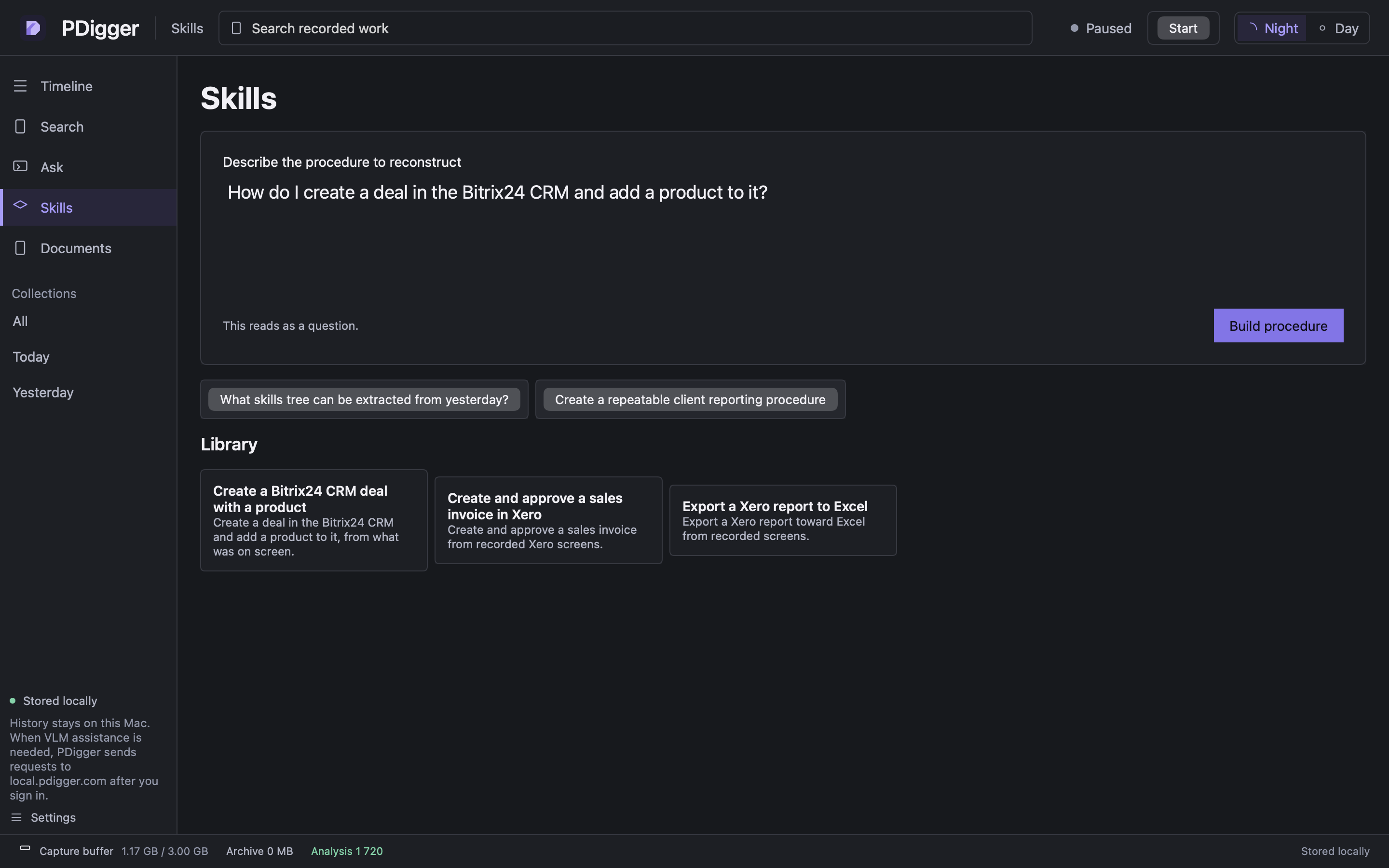 Skills library listing saved procedure names